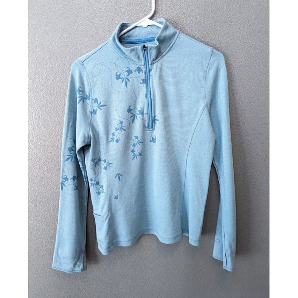 Toad&Co Zip-Up Collared Pullover Blue Floral Long Sleeve Sweater Women's Small